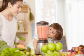 Kid curious the vegetables juice blending process