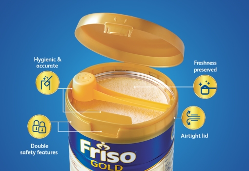 Friso Gold milk powder preserve freshness with hygienic, accurate and airtight lid with double safety features.